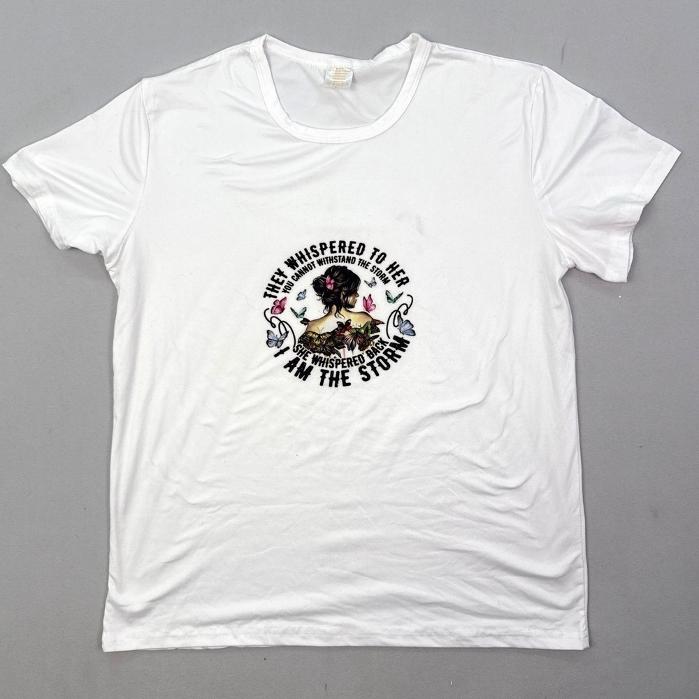 I Am The Storm Graphic T-Shirt White Butterfly Empowerment Tee Large